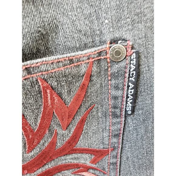 Stacy Adams Jeans Men's 38 Black Denim Embroidered Pockets Slim Fit Straight Leg - Picture 15 of 15